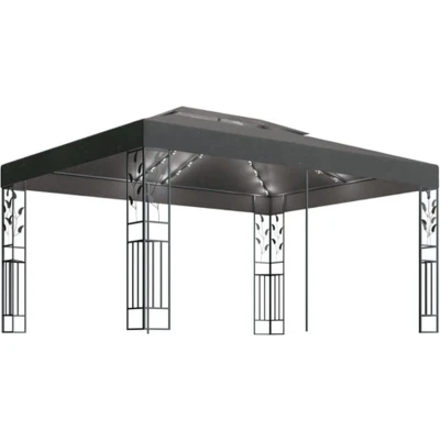 Afbeelding van Prieel met dubbel dak en LED lichtslinger 3x4 m antracietkleur