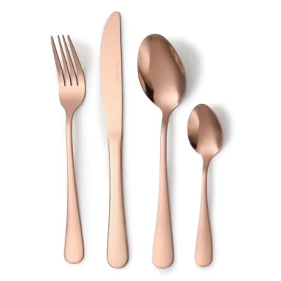 Afbeelding van LAGUIOLE, 24 piece cutlery set in 430 stainless steel, matte Pink PVD finish, including 6 knives, forks, spoons, dessert spoons Size: Standard, Color: