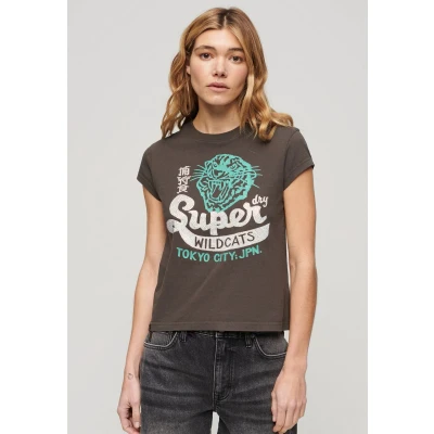 Afbeelding van Superdry Embellished Poster Sleeve Tshirt print, Dames, Maat: 42, Vintage black
