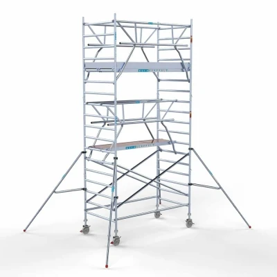 Afbeelding van Professionele alu rolsteiger 1.35x2.50x6.20m werkhoogte dubbele voorloopleuning carbon