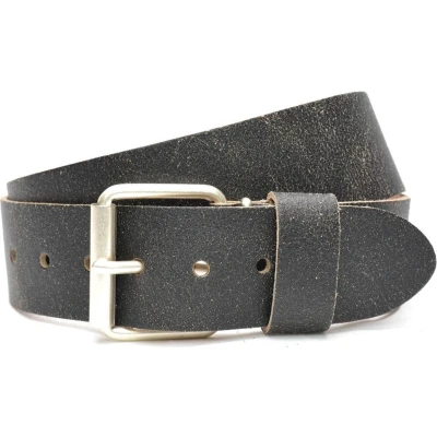 Afbeelding van Moderiemen 5cm jeans riem van crack leder 100% zwart Maat 105 totale lengte 120 cm