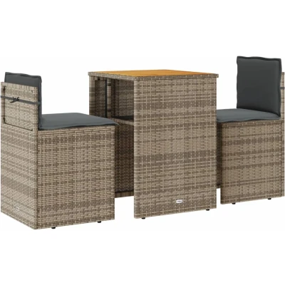 Afbeelding van 3 delige Bistroset met kussens poly rattan grijs