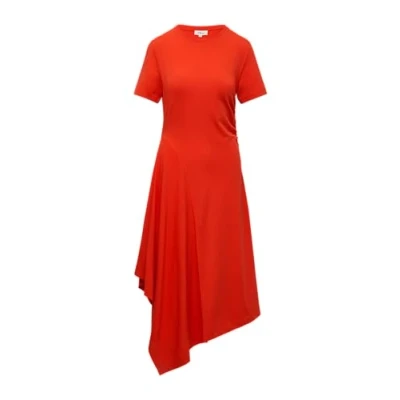 Afbeelding van Getailleerde midi jurk met plooien en asymmetrische rok, rood, 36