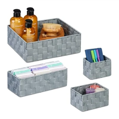 Afbeelding van Relaxdays opbergmand set van 4 verschillende groottes gevlochten design kunststof