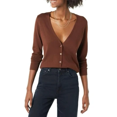 Afbeelding van Amazon Essentials Women&#039;s Lichtgewicht vest met V hals (verkrijgbaar in grote maten), Bruin, XL