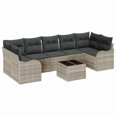 Afbeelding van vidaXL 8 delige Tuin Sofaset met Kussens Lichtgrijs Poly Rattan, 2 Zits Sofa Opslag &amp; Rattan