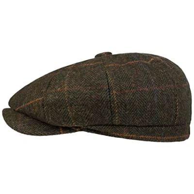 Afbeelding van Lipodo Herringbone Check Newsboy Pet Heren geruite cap met klep voering voor Herfst/Winter S (55 56 cm) donkerolijfgroen