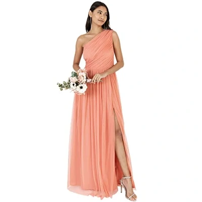 Afbeelding van Anaya with Love Maxi jurk met blote schouders en split, mouwloos, gala, bruiloft, gast, bruidsmeisje, baljurk, avondjurk, Koraal Roze, 34