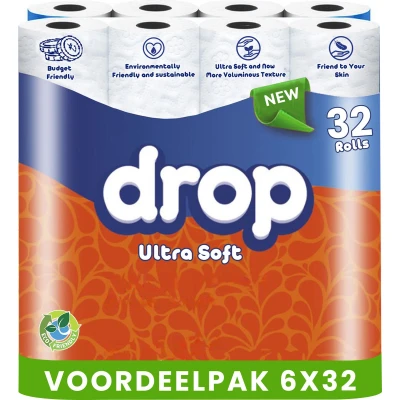Afbeelding van DROP Ultra Soft 6x32 Rollen toiletpapier 192 Ultiem comfort WC Papier, Superieure sterkte, Maximale absorptie &amp; Pluisvrij Voordeelverpakking Papier