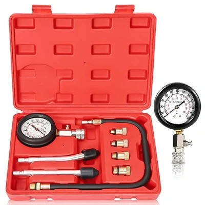 Afbeelding van Compressie Tester Kit auto compressietester: manometer tool set met 4 adapters en koffer, compressiemeter benzinemotor 0 20 bar of 300 psi, compressietest voor personenauto, vrachtwagen, auto,
