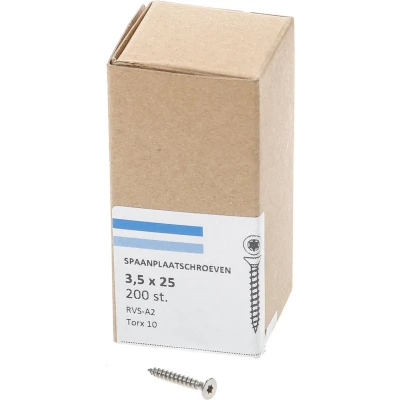 Afbeelding van Spaanplaatschroef RVS 3,5 x 25 mm, Torx15 (200 stuks)