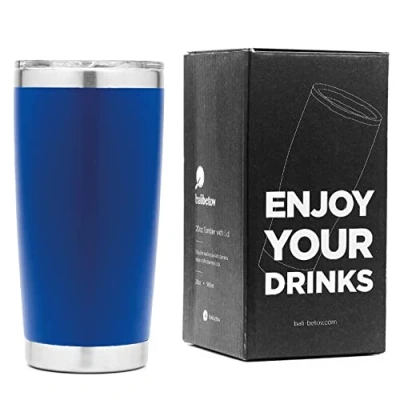 Afbeelding van balibetov Thermobeker, koffie to go, geïsoleerde roestvrijstalen koffiebeker voor onderweg, ideaal reizen, outdoor, thee, wijn, bier en meer (blauw)