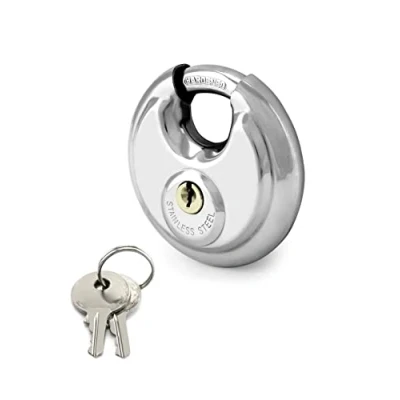 Afbeelding van QWROK 70mm hangslot met RVS beugel Schijfslot RVS, weerbestendig, rond 2 sleutels, 1 stuk, voor schuur, Fence, 3/8&quot; Shackle