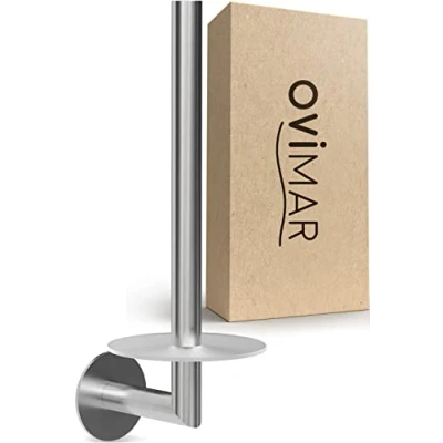 Afbeelding van ovimar Ersatzrollenhalter Hesselo silber zum Kleben 3M aus Edelstahl und Glas Toilettenpapier Rollen Aufbewahrung zur Wandbefestigung ohne Bohren selbstklebend bis zu 2 Küchenrollenhalter