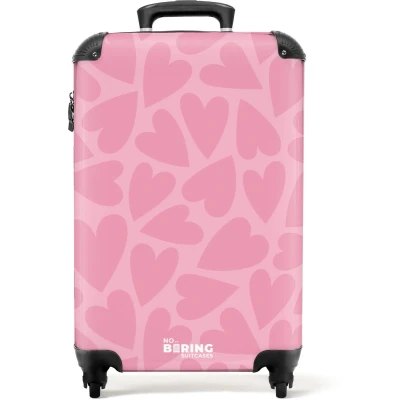 Afbeelding van NoBoringSuitcases.com® Kinderkoffer meisje Kindertrolley meisjes Roze hartjes patroon Handbagage koffer lichtgewicht Reiskoffer trolley kinderen Rolkoffer met wieltjes Past binnen 55x40x20 en 55x35x25