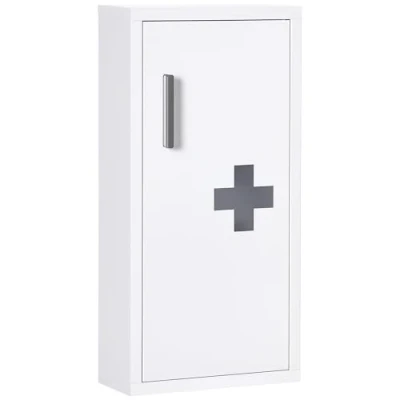 Afbeelding van kleankin Medicijnkast, EHBO kast, Apothekerskast met 3 interne compartimenten, Medicijnkast magnetische sluiting, handvat, Staal, Wit, 30 x 12 60 cm
