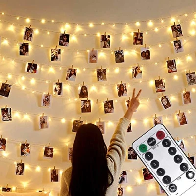 Afbeelding van Microwear Foto Clip String Lights, USB of Batterij Aangedreven, 100 LED 10M Koperdraad Hangende Fairy Lights met Afstandsbediening, Decoratie voor Indoor Slaapkamer Bruiloft Party (50 &amp; 25