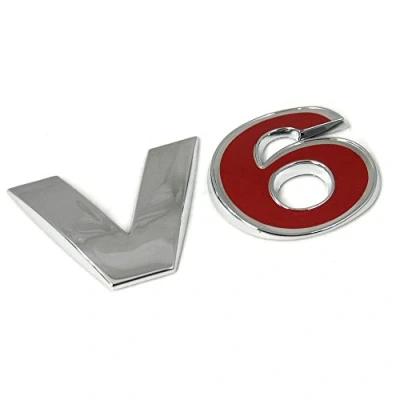 Afbeelding van Volkswagen 1J0853675AAGQF belettering V6 achter embleem achterklep logo chroom rood