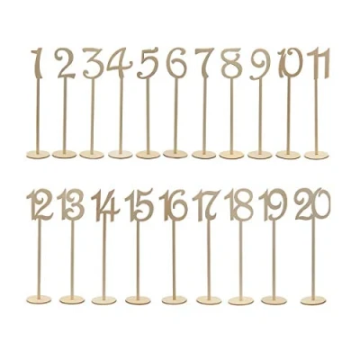 Afbeelding van Youngine Nummer 1 tot 20 Houten tafelnummers met houderbasis voor bruiloftsfeest Feesttafel Huisverjaardagsdecoratie (High)