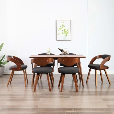 Afbeelding van Eetkamerstoelen 6 st gebogen hout en stof donkergrijs