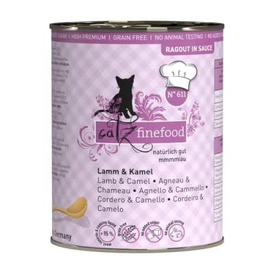 Afbeelding van catz finefood Ragout N 611 Lam &amp; Kameel kattenvoer nat fijnkost natvoer voor katten in saus zonder granen en suiker met een hoog vleesgehalte, 6 x 380 g blik