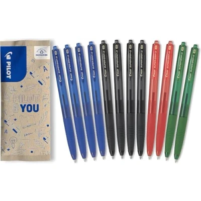 Afbeelding van PILOT Super Grip G, balpen met dop, set van 12 Blau/Schwarz/Rot/Grün, Medium