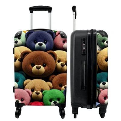 Afbeelding van Noboringsuitcases.com Kinderkoffer Teddybeer Jongens en meisjes Patronen Bruin Reiskoffer kinderen Hardcase koffer TSA slot 66 cm Trolley kind Grote 20 kg bagage 60 liter