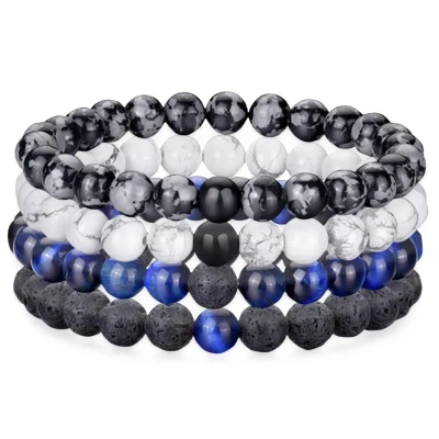 Afbeelding van Nalussa&#039;s Natuursteen Armbanden Kralen Armbandjes set van 4 Multi Armband Grijs, Wit, Blauw, Zwart Heren Sieraden Cadeau
