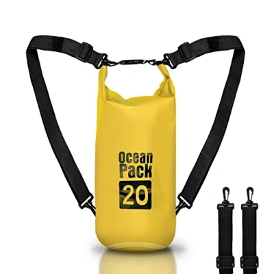 Afbeelding van Dry Bag Waterdichte rugzak, rolsluiting en schouderriem, telefoontas heuptas voor zee, boot, vissen, rafting, strand, watersport, Geel, 20l, tas