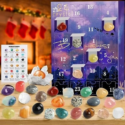 Afbeelding van RAMXCION adventskalender 2023 rotsen,24 dagen natuurlijke kristallen agaatsteen mineralen en fossielen kerstkalender liefhebbers Rock Collection Countdown kalender Xmas (#5)