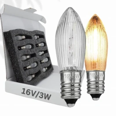 Afbeelding van 10 x gloeilamp &#039;Berglämpl&#039; E10 16 V/3 W ribbelkaars puntkaars topkaars gloeilampen voor lichtboog en lichtboog, geel gloeiend