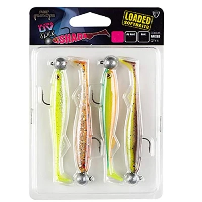 Afbeelding van Fox Rage Loaded Ultra UV Slick Shad Mixed Colors Pack (4pcs) 7cm Jighead 5g Haak 1/0