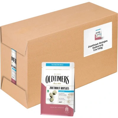 Afbeelding van Oldtimers Zoethout Rotsjes Suikervrij Zakje (12x100gr)