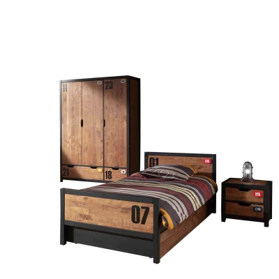 Afbeelding van De ALEX combinatie bestaat uit een bed 90x200cm, lattenbodem kader 13l, Lade rolbed , nachtkastje en 3 deurs kledingkast.