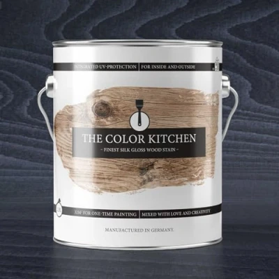 Afbeelding van A.S. Création THE COLOR KITCHEN weerbestendige premium houtbeits voor binnen en buiten, kleur antraciet, halfglans een optimale bescherming van het hout, 2,5 L 35 m² laag