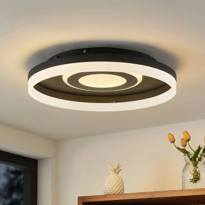 Afbeelding van Lindby LED plafondlamp RGB met dimmer 1licht Ijzer, acryl H: 9 cm zwart, wit Inclusief lichtbron