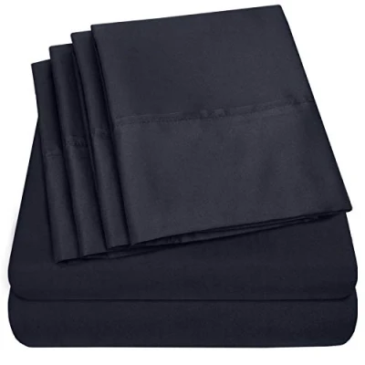 Afbeelding van Full Size Beddengoed 6 Stuk 1500 Supreme Collection Fijn Geborsteld Microfiber Diepe Pocket Volledige Lakenset 2 Extra Kussenslopen, Grote Waarde, Volledige, Navy