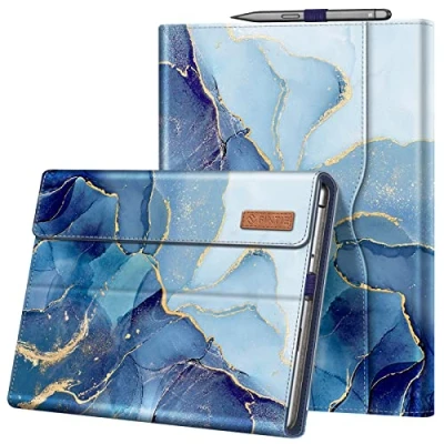 Afbeelding van Fintie Hoes Compatibel met Microsoft Surface Pro 8 (13 inch, 2021 release) Multi Angle Portfolio Zakelijke Cover Pocket en Stylus Houder, Type Toetsenbord, (Z Oceaan Marmer)