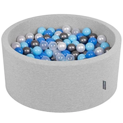 Afbeelding van KiddyMoon Schuim Ballenbak Voor Kinderen Met Ballen Ø 7 Cm Gemaakt In EU, Lichtgrijs:Parel Blauw Babyblue Transparant Zilver,90X40cm/300