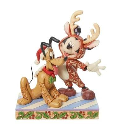 Afbeelding van Jim Shore Enesco Disney Traditions 6013059 Mickey Rendier w/Pluto Kerstman Beeldje 15,9 cm