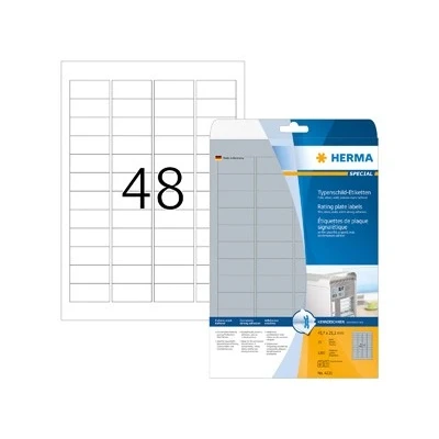 Afbeelding van Herma 4221 Etiketten voor typeplaatjes 45.7 x 21.2 mm Polyester folie Zilver 1200 stuk(s) Permanent hechtend Laser (zwart/wit), Kopiëren