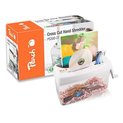 Afbeelding van Peach Papierversnipperaar &amp; mini tafelstofzuiger PA105 1 vel 4 l P papieren cd&#039;s en creditcards handmatig aangedreven kruissnede onafhankelijk stroom DSGVO 2018 PS300 21A