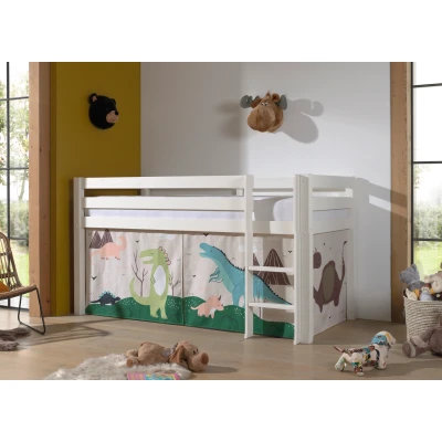 Afbeelding van LUCEVI Pino Halfhoogslaper H115CM + Ladder Dino Gordijntjes Wit 90x200 cm