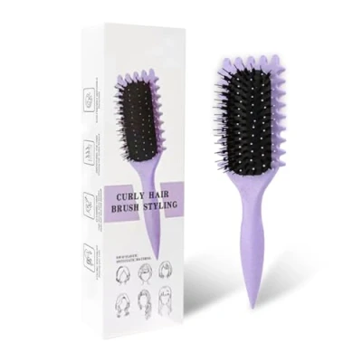 Afbeelding van Curl Defining Brush, Define Styling haarborstel voor het kammen en vormgeven van krullen mannen vrouwen om trekken te verminderen, nylon haren, krulverbetering, unisex (paars)