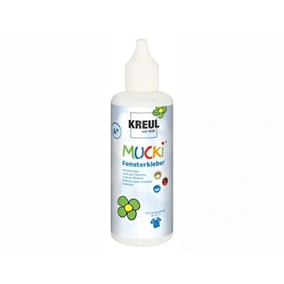 Afbeelding van KREUL 42801 Mucki raamlijm, flesje 80 ml, oplosmiddelvrij, reukloos, afwasbaar, geschikt voor het plakken van decoraties en handwerk op ramen.