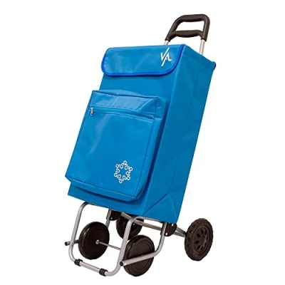 Afbeelding van Amig Boodschappentrolley met 4 Wielen voor Gemakkelijk Maneuveren Buitenzak Diepvriesproducten 22 x 40 106 cm Maximaal Laadgewicht van 15 kg Capaciteit 48 L Kleur Blauw