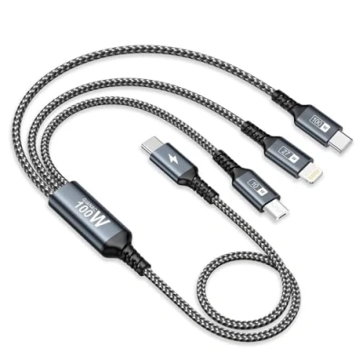 Afbeelding van 100 W USB C naar Multi oplaadkabel [0.5 M] 3 in 1 snellaadkabel met E Mark Chip [100W] + Micro [10W] Lightning [27W] voor Galaxy S23/iPad Pro,