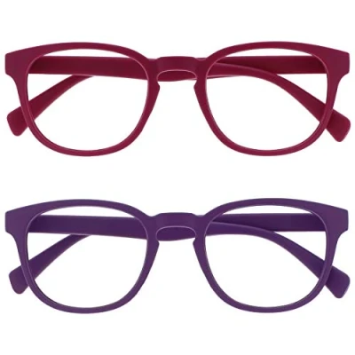 Afbeelding van Opulize Pop 2 Stuks Retro Ronde Glad Mat Roze Purper Mannen Vrouwen Leesbril Scharnieren Met Veer RR2 45 +2,50