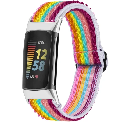 Afbeelding van Elastisch nylon bandje voor de Fitbit Charge 5 / 6 Meerkleurig iMoshion Textiel