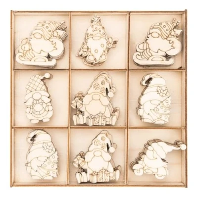 Afbeelding van Ideen mit Herz Strooidecoratie van hout houten motieven kabouter tafeldecoratie inclusief doos 63 delig 6 versch. designs (3 x 7 stuks, 3 14 stuks